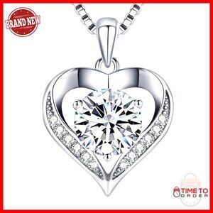 Moissanite Heart Pendant Necklace Sterling Silver Engraved I LOVE YOU Gift